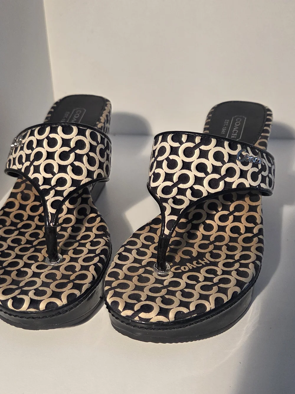 COACH Black & Beige Signature Pattern Women's Slide Sandals Size 6.5B